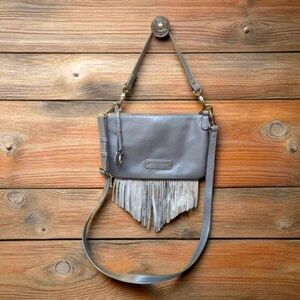 Lucky Brand Gray Leather Fringed Crossbody Bag